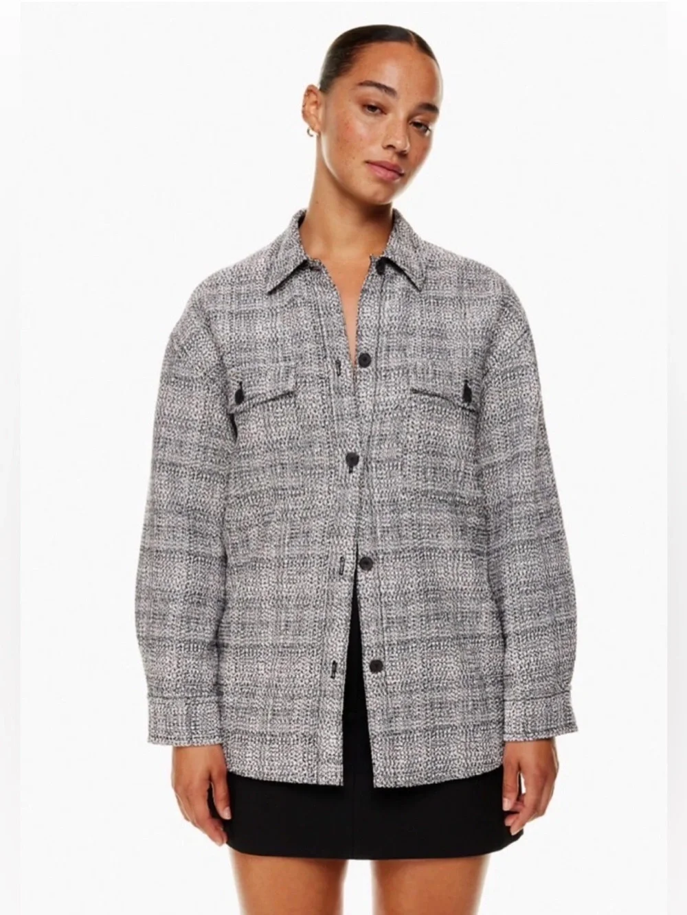 Aritzia Babaton Joan Shirt Women Sz 2 Tweed Jacket Shacket Linen Blend Textured